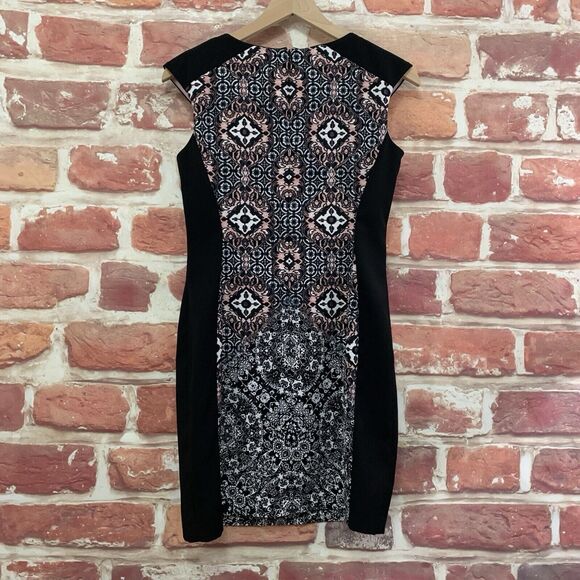 Maggy London Dress Women's Size 6 Black Pink Boho Abstract Stretchy Zip Up - Picture 6 of 10